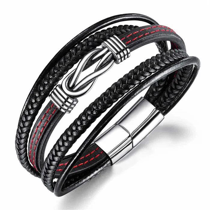 Moderne Fiberlæder Armbånd med Røde Stik og Stål