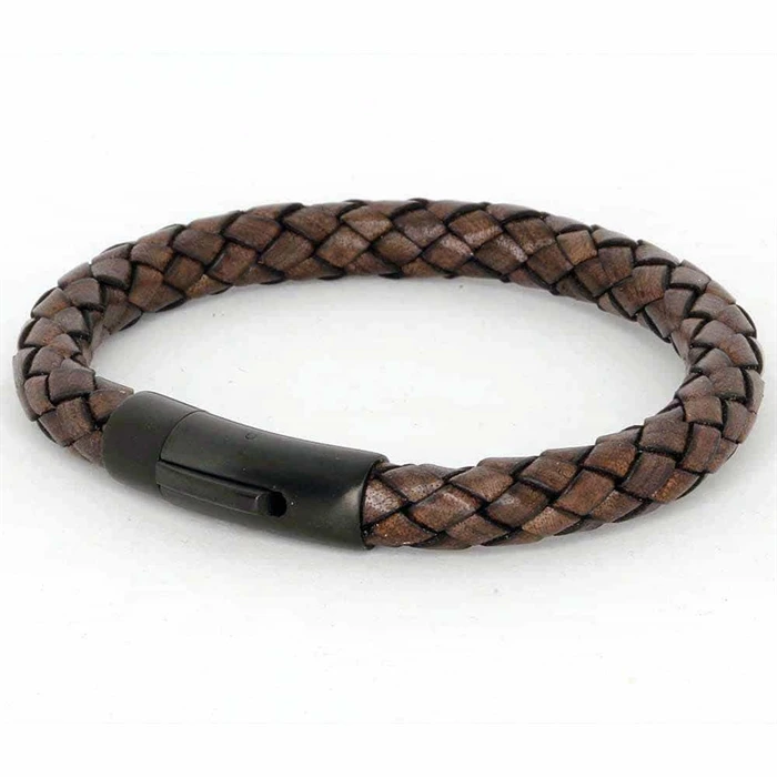 Brunsort Læderarmbånd med Stålspænde - Hurtig Levering!