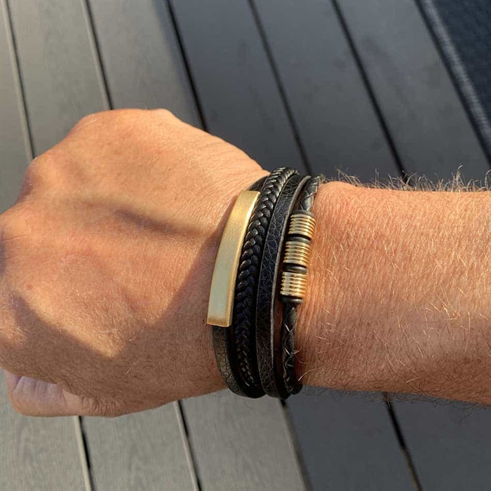 Kalaz Gold Armbånd I Læder Og Stål