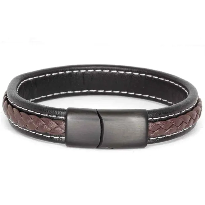 Major Brown Læderarmbånd med Matsort Stållås - Unik Stil