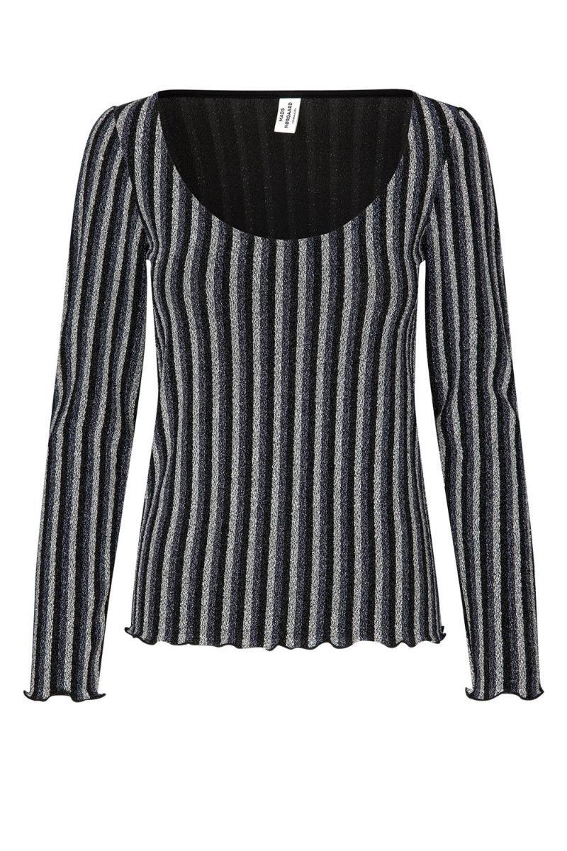 Mads Nørgaard - Bluse - Glitter Jersey Lara Top - Glitter Stripesilver