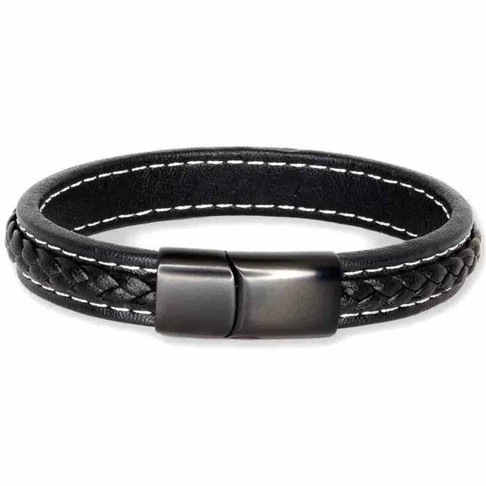 Sort Læderarmbånd med Flet - Stilet til Mænd