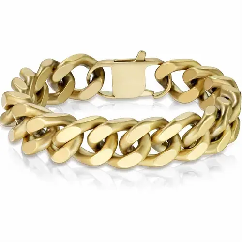 Xl Mat Golden Square Armbånd I ædelstål  16 Cm