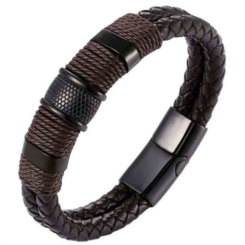 Stilfuldt brunt læderarmbånd med stål - Hurtig levering!