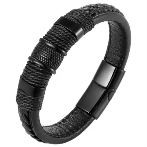 Stilfuldt sort læderarmbånd til mænd - Hurtig levering!