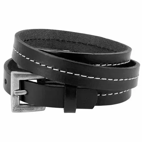 Triple Stitz Læderarmbånd Sort