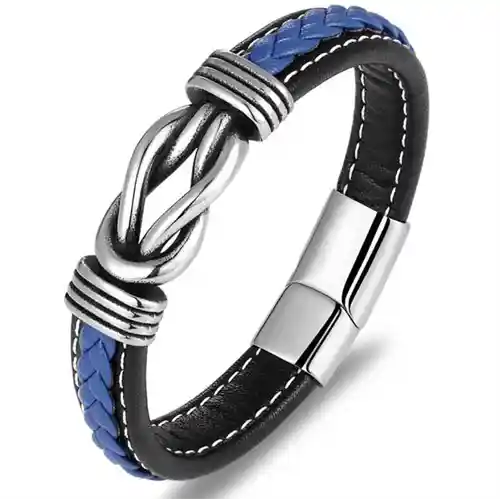 Blå Strang Læderarmbånd med Stål Magnetlås - Stilfuldt Design