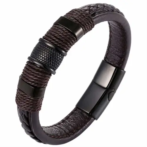 Mørkebrunt læderarmbånd til mænd med sikkerhedslås