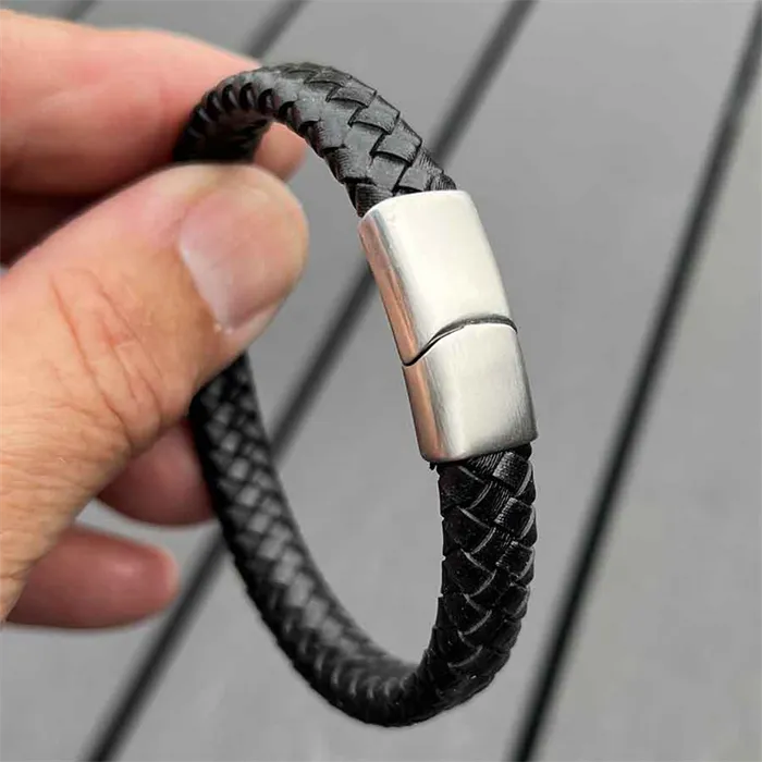Mini Major Armbånd i Fiberlæder med Mat Stållås