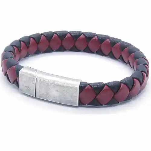Sort Rød Fiber Læder Armbånd med Magnetlås