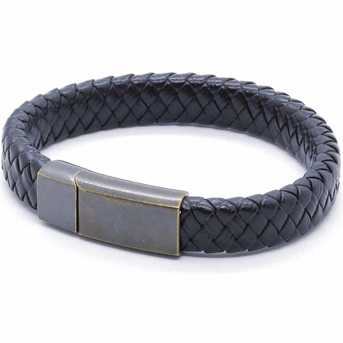Px7 Netri Sort Læderarmbånd med Mørk Stål Lås