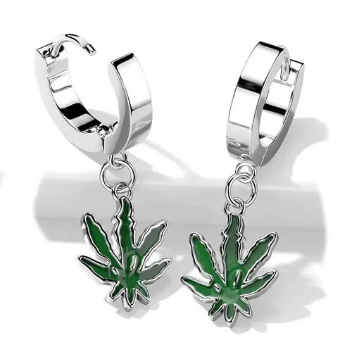 Weed ørering i ædelstål med grønt vedhæng - Hurtig levering!
