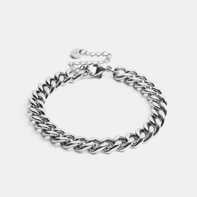Sølvfarvet Panser Facet Armbånd 8mm - Perfekt til Stacking!