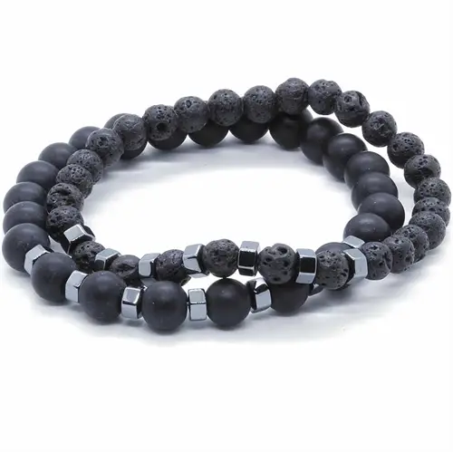 Leony Armbåndsæt med Sorte Perler - 2 Stk. Elegant Design