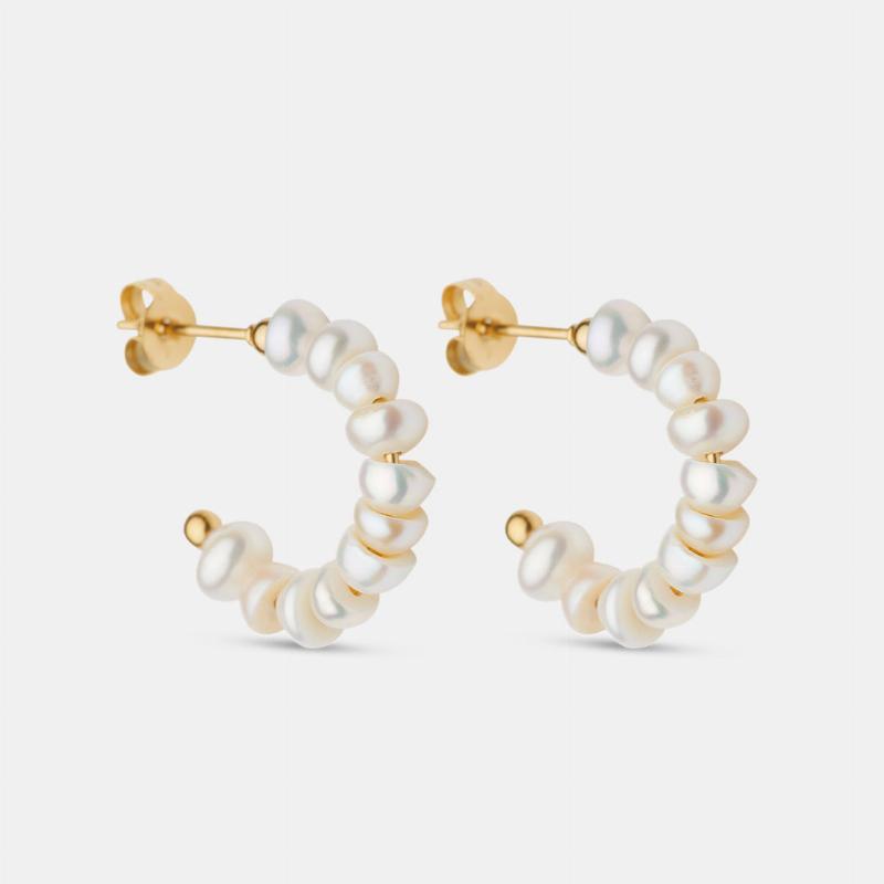 Moonlit Hoops Perleøreringe i 18K Guldbelægning