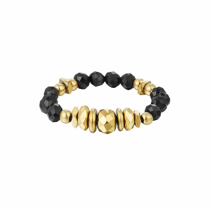 Freelove Ring med Sorte Natursten - Justerbar Elegance