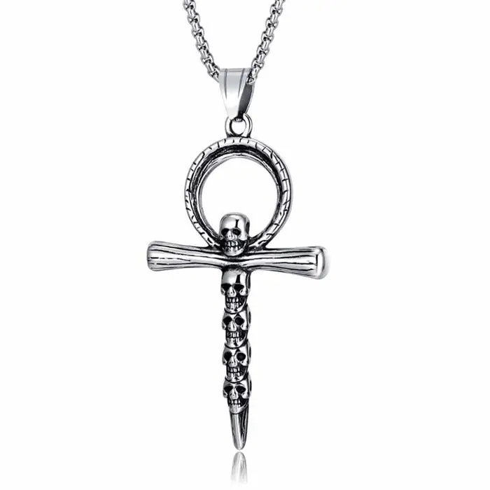 Kors Skull Halssmykke i Rustfrit Stål - Unikt Design!