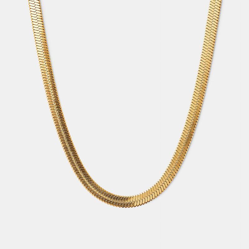 Flad Snake Halskæde 18k Guldbelagt 4mm