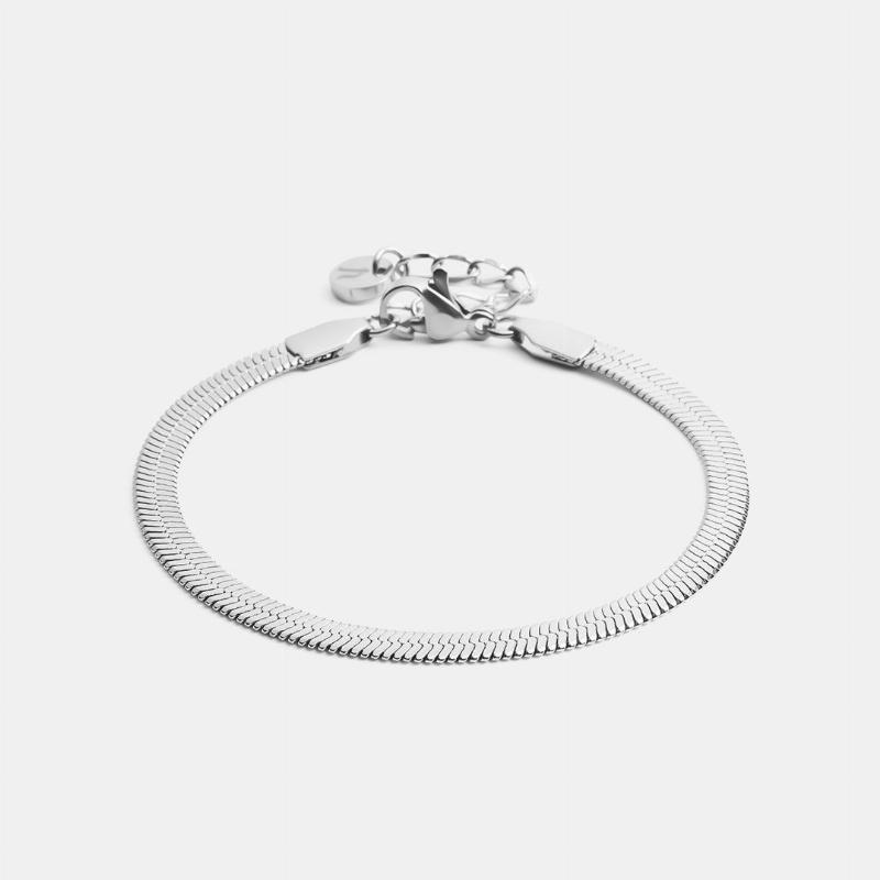 Sølvfarvet Flad Snake Armbånd - Perfekt til Smykke Stack