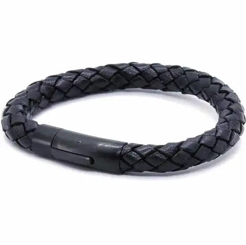 Mænds Sorte Læderarmbånd med Stålås - Hurtig Levering!