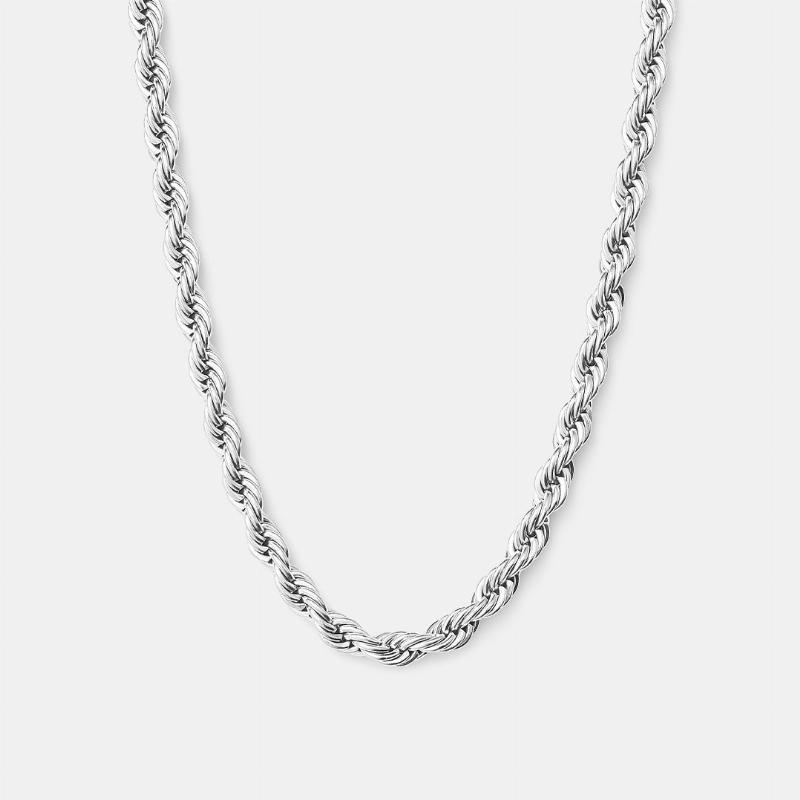 Sølvfarvet Twisted Rope Halskæde 4mm - Holdbart Smykke