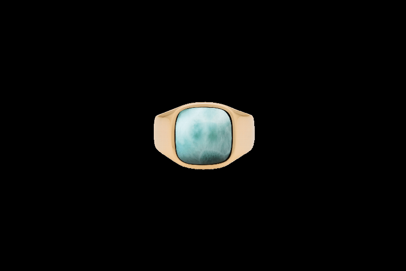 Ix Cushion Signetring med Larimar - Unik Smykkeoplevelse