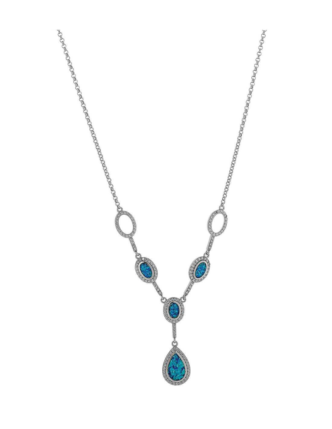 Hebe - Opal Halskæde Med Blå Opal Sten 925 Sterling Sølv Zirkonia  Rhodium Belægning
