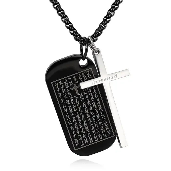 Eksklusiv Bible Dog Tags og Kors Halskæde - Nostalgisk Smykke