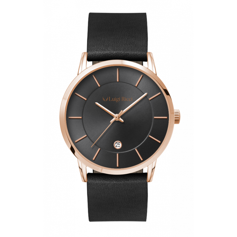 Luigi Ricci Roma Classica – Sort Unisex Ur med Rosa Guld