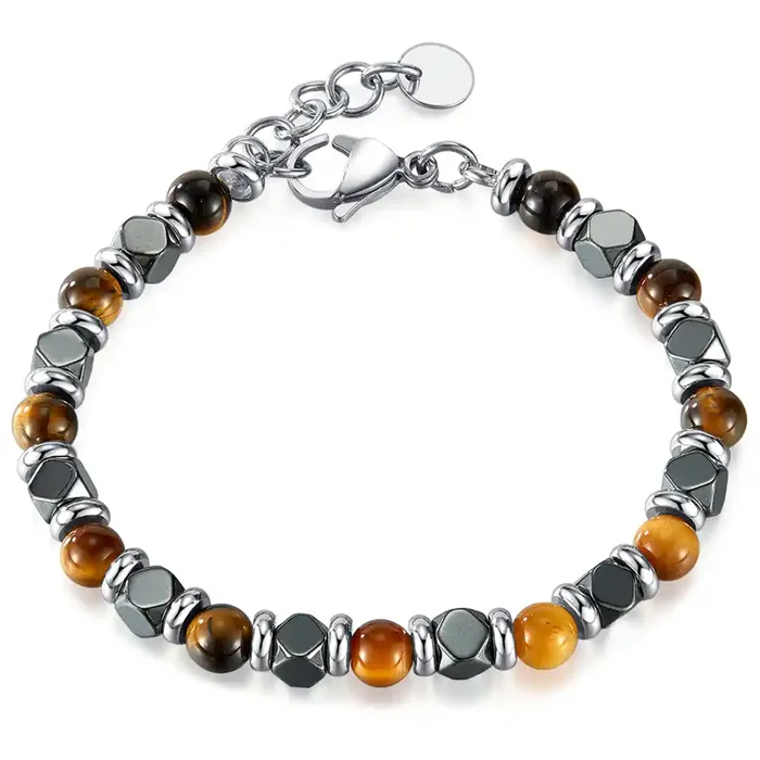 Gall Perlearmbånd med Tiger Eye og Hæmatit - Hurtig Levering!