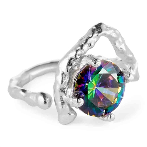 Leda II Ring i Sterling Sølv med Grøn CZ - Justerbar Ring