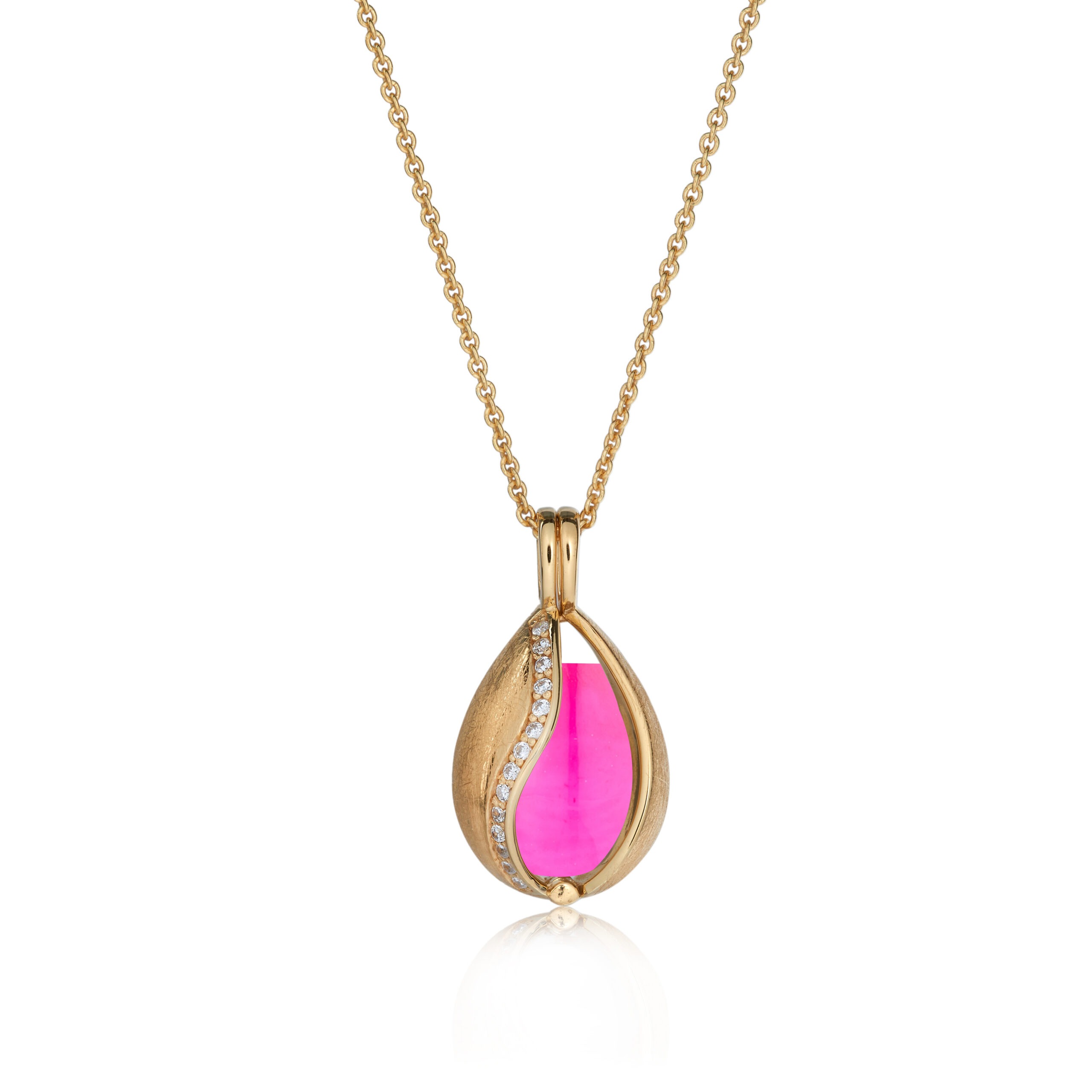 Smykkeæg med Pink Onyx i Forgyldt Sølv - Unik Design!