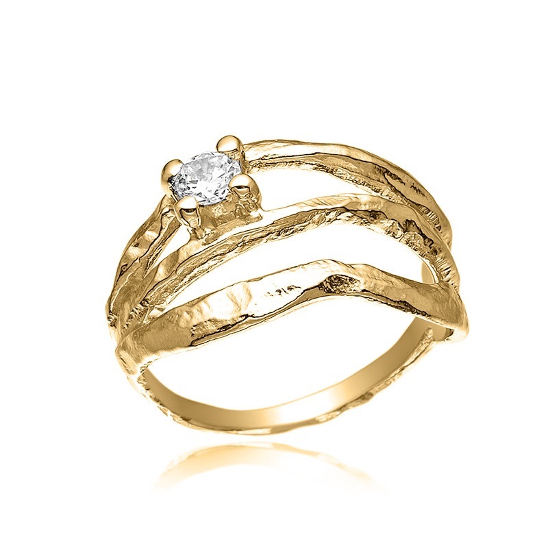 Forgyldt Sølv Ring med Zirkonia - Naturinspireret Design