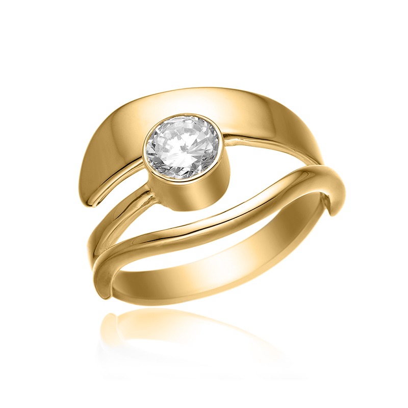 Elegant Ring i Guldbelagt Sølv med Stor Zirkonia