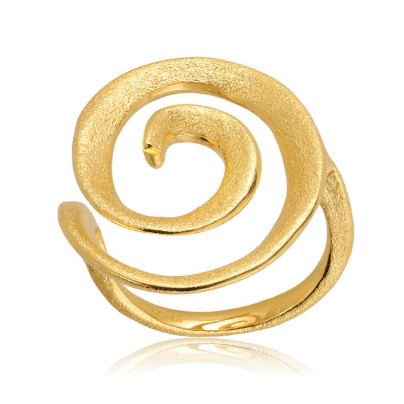 Forgyldt Sølvring med Kant – Elegant Spiral Design