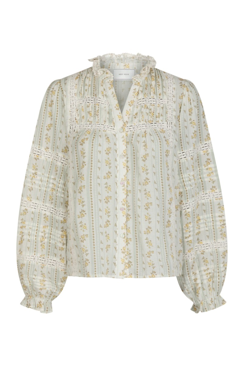 Neo Noir - Lyla Soft Border Bluse - Støvet Gul Udsalg