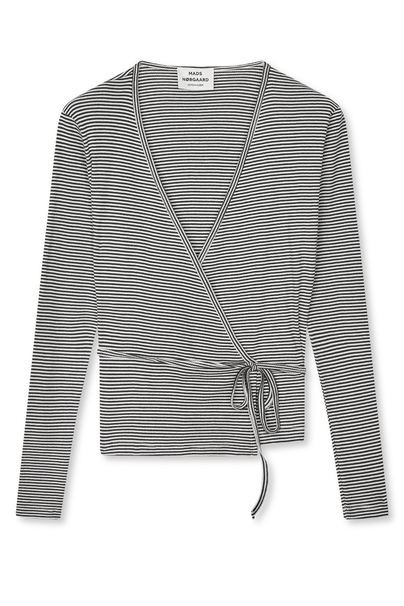 Mads Nørgaard – Slå-om Bluse i 2x2 Cotton Stripe – Blackvanilla