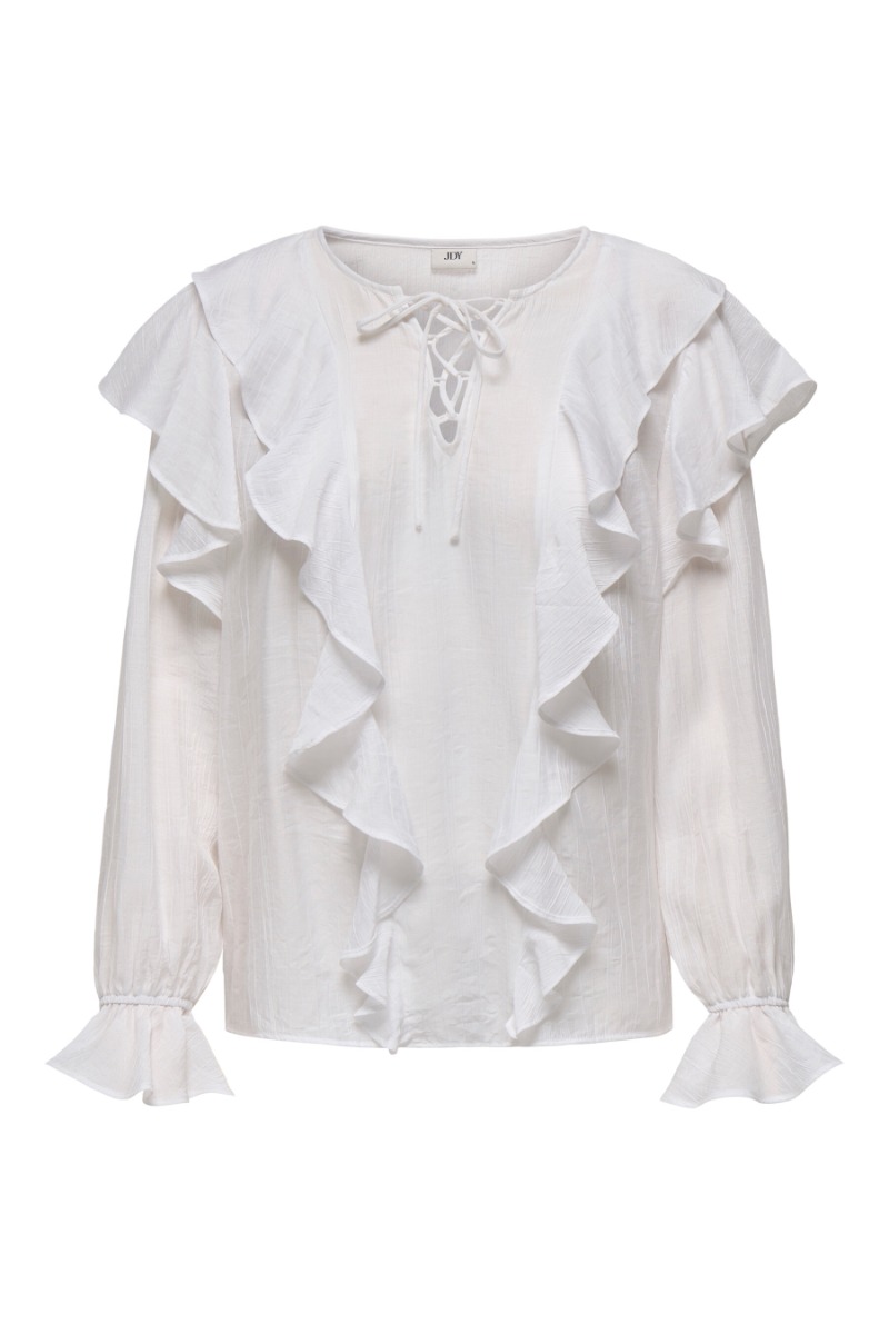 Jdy - Bluse - Beth Ls Frill Top - Cloud Dancer på tilbud