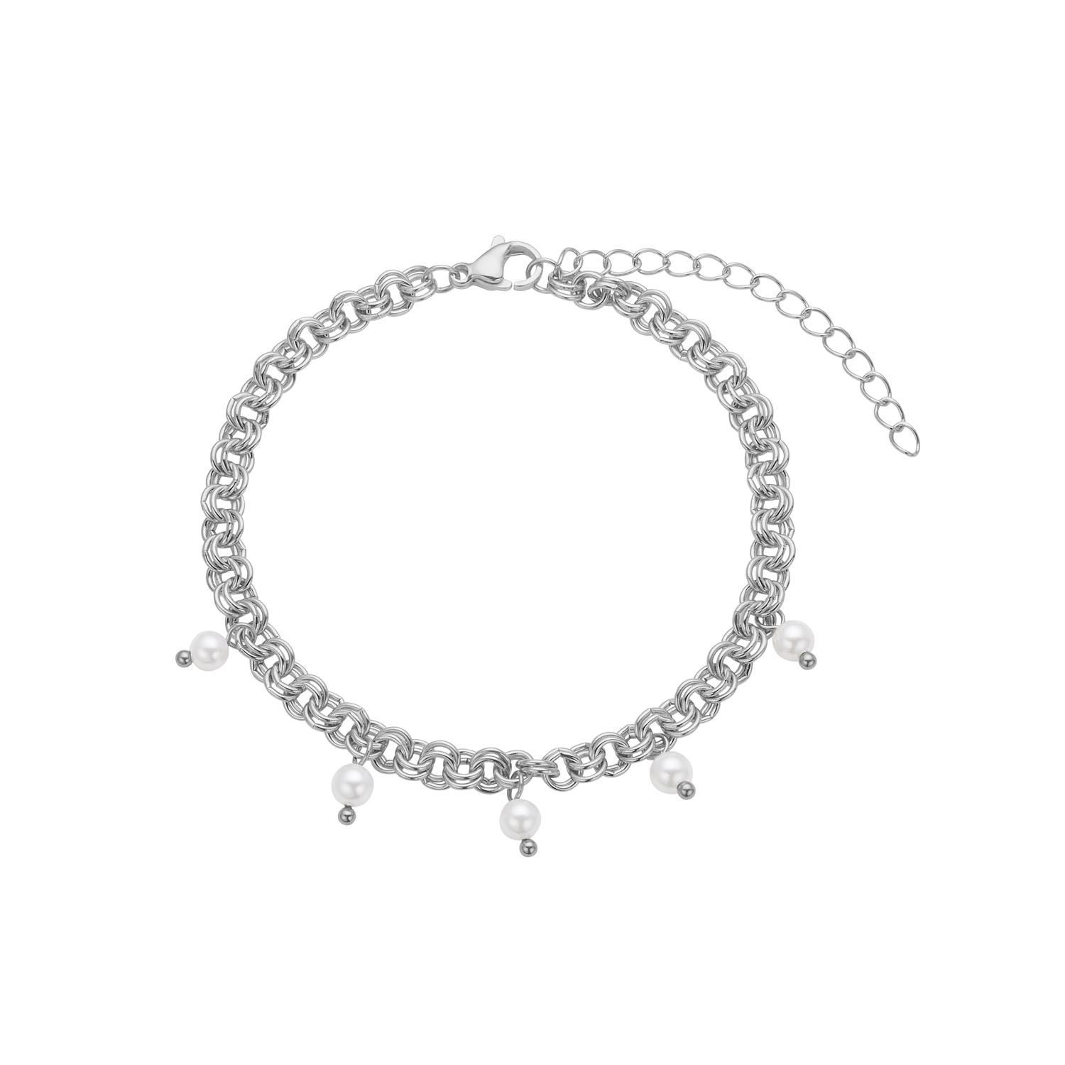 Feminint stålarmbånd med shell pearls - Vandfast elegance