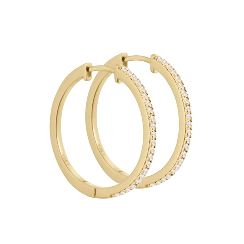 Raya Hoop Øreringe 25 mm med Zirkonia - Nikkelfri Gold