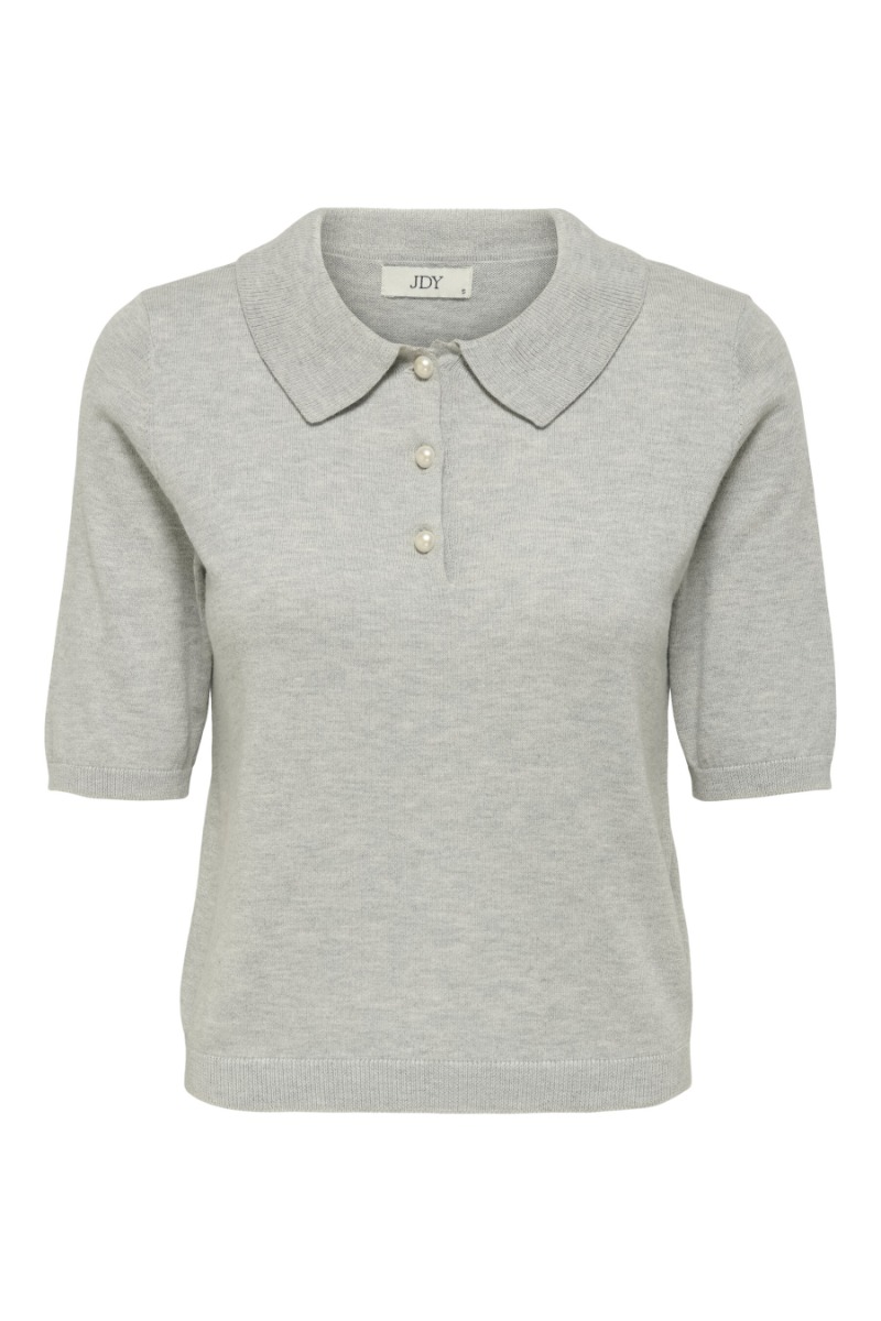 Jdy - T-shirt med Krave - Lys Grå Melange - Supertilbud!