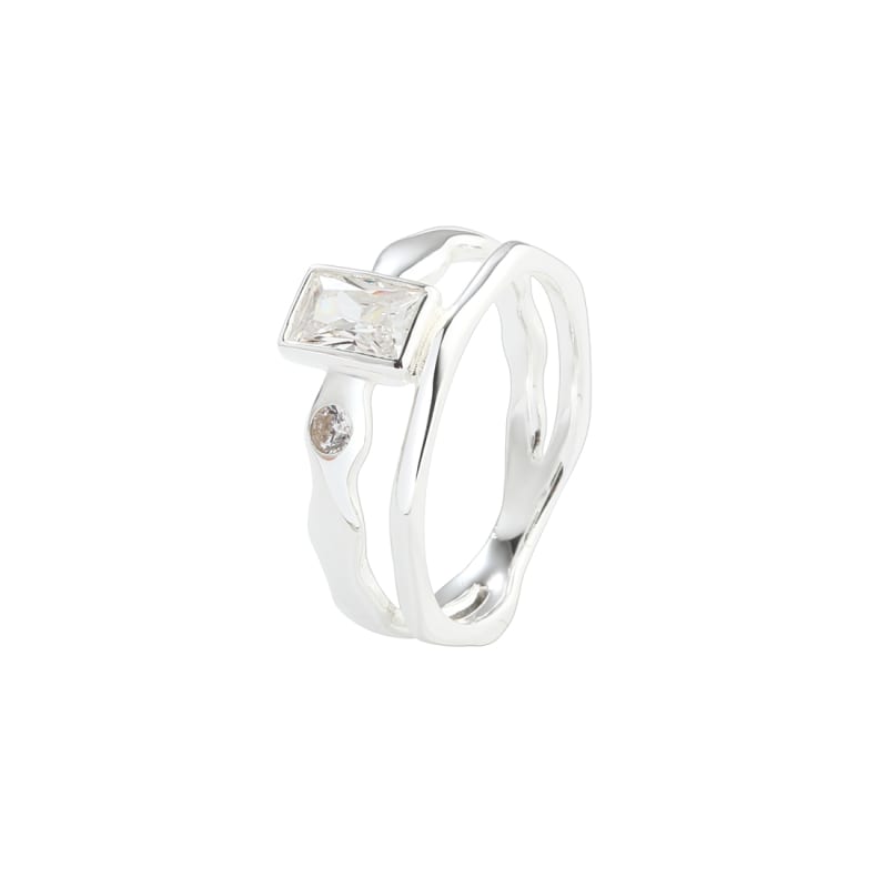 Klar Zirkonia Edge Ring i Sølv fra Aqua Dulce