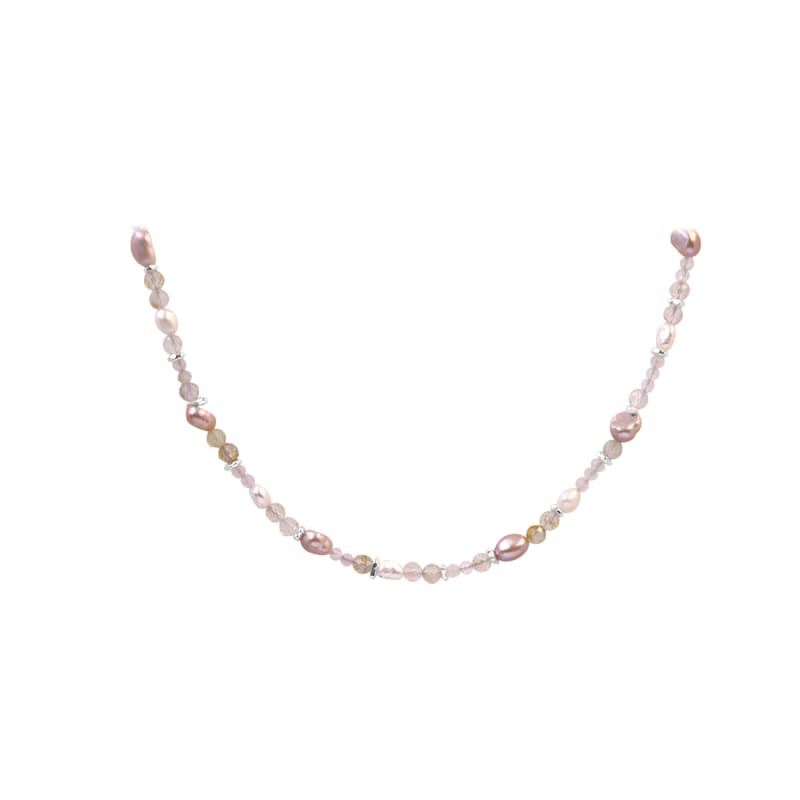Fresa Rose Halskæde med Lilla Citrin og Perler