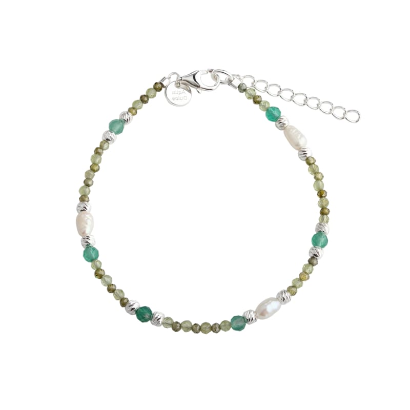 Verde Mix Armbånd i Sølv med Grøn Agat og Perler