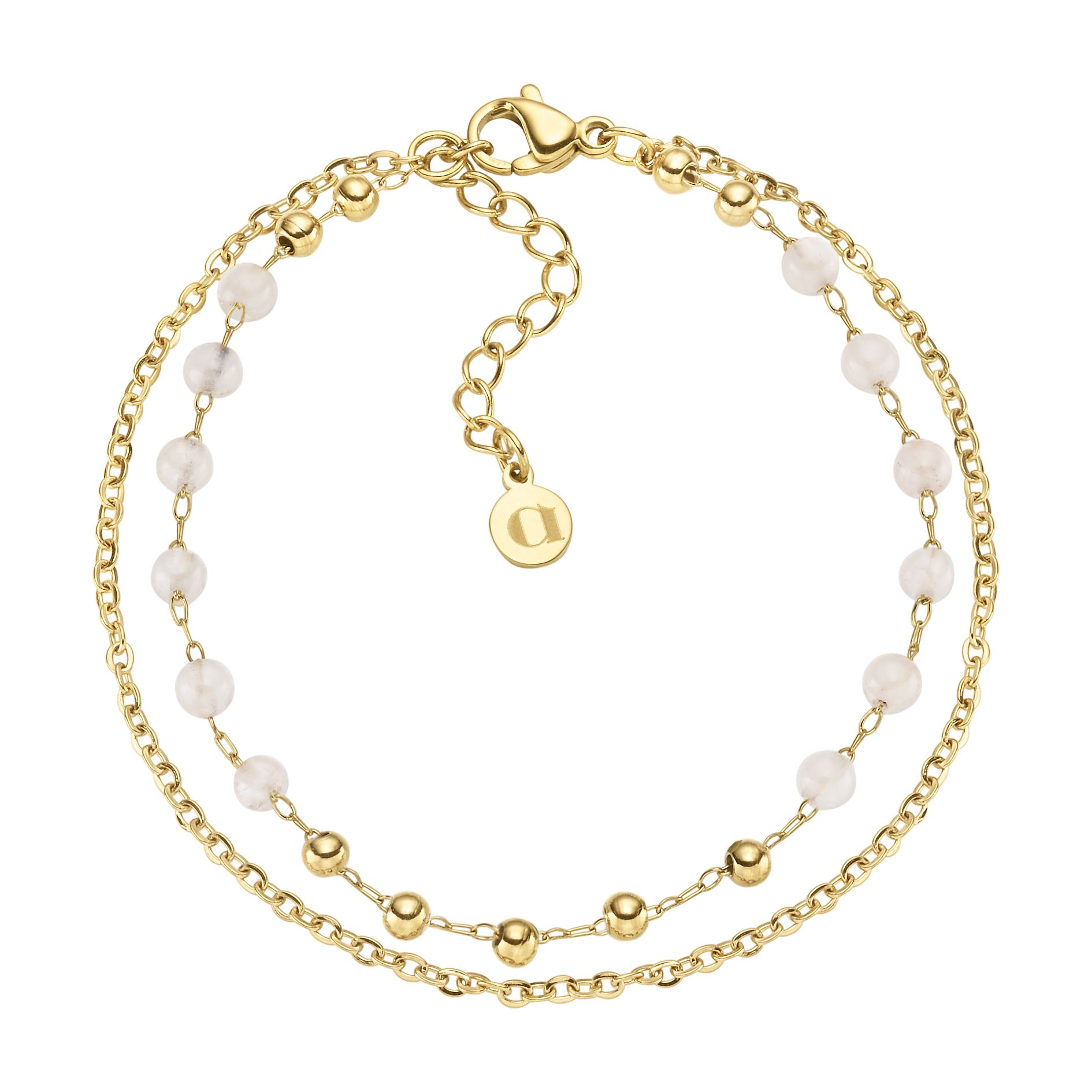 Elegant Forgyldt Stål Armbånd med Lysegrå Sten
