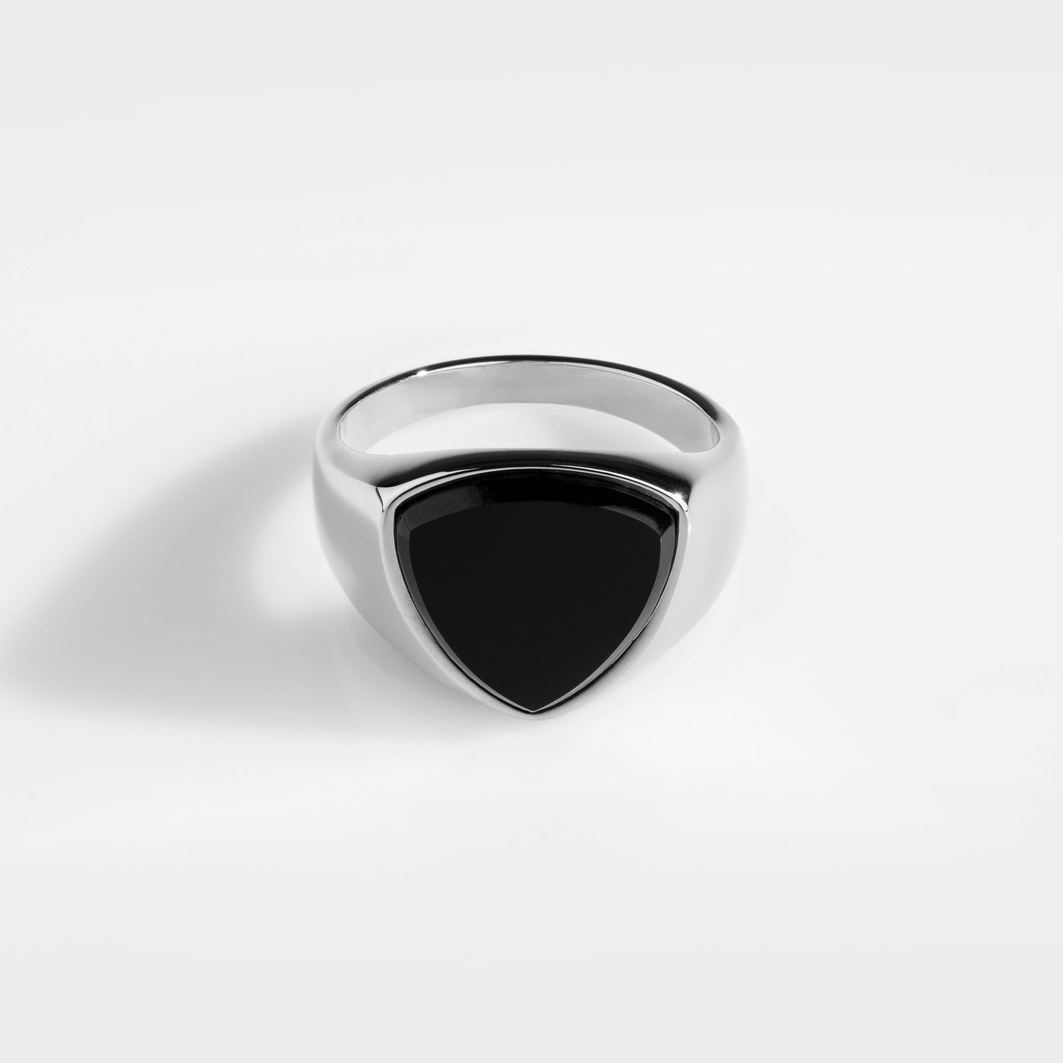 Sort Onyx Polygon Signatur - Sølvtonet Ring til Mænd
