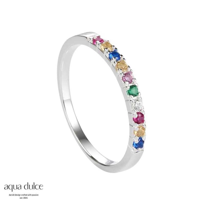 Multifarvet zirkonia ring i sterling sølv - Olla