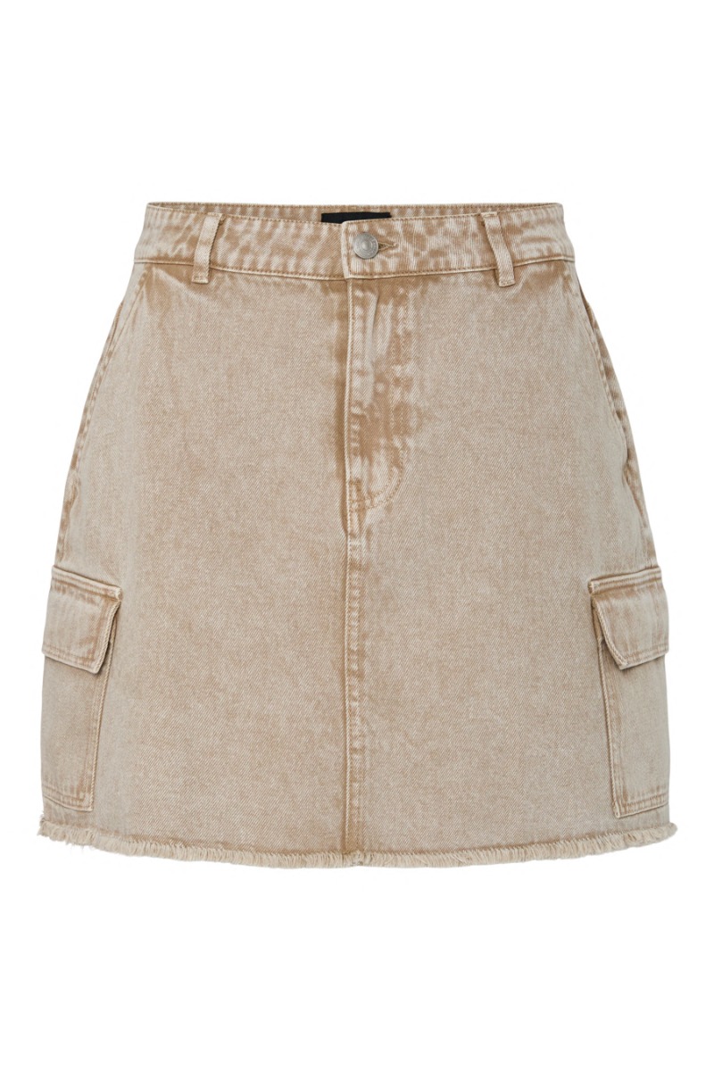 Pieces – Fay Mw Cargo Mini Denim Nederdel – Sandshell Udsalg