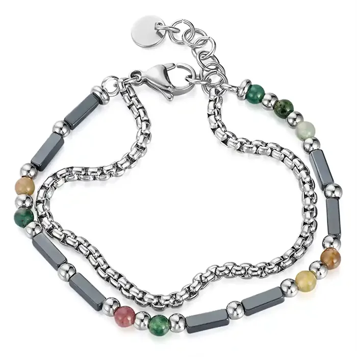Moderne Herrearmbånd med Kæde og Hæmatitperler
