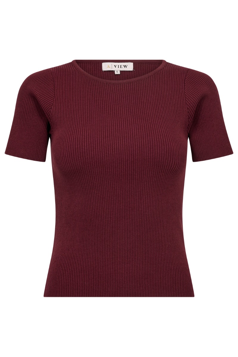 A-view T-shirt i rib - Korte ærmer - Burgundy farve